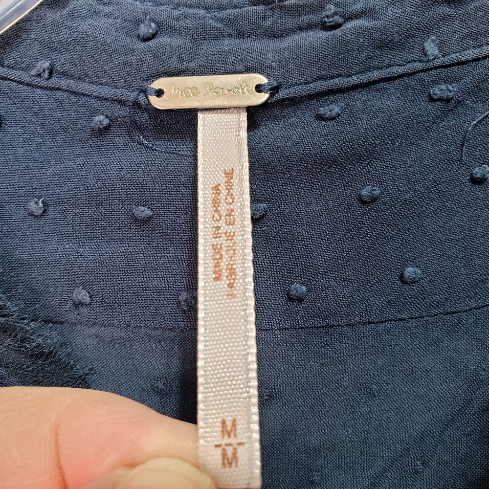 Free People Every Day Girl Swiss Dot Blue Rayon - Picture 5 of 9